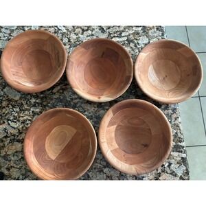 Vintage Segmented Wooden Bowls Set Of 5 Round Wood‎ Bowls-Salad Bowl-Fruit-Bread